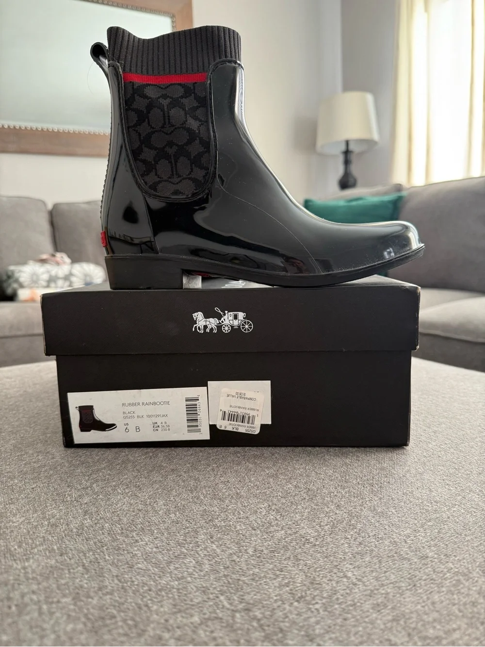 COACH Waterproof Signature Rain Booties Black Size 6 NWT